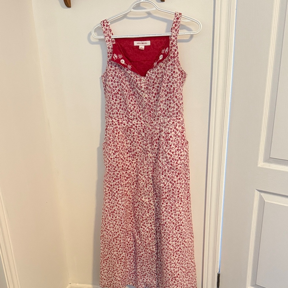 April Cornell Red Floral Sleeveless Maxi Dress on White